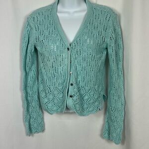 J.Jill sea-foam blue cotton blend Knit button front Cardigan Sweater SP